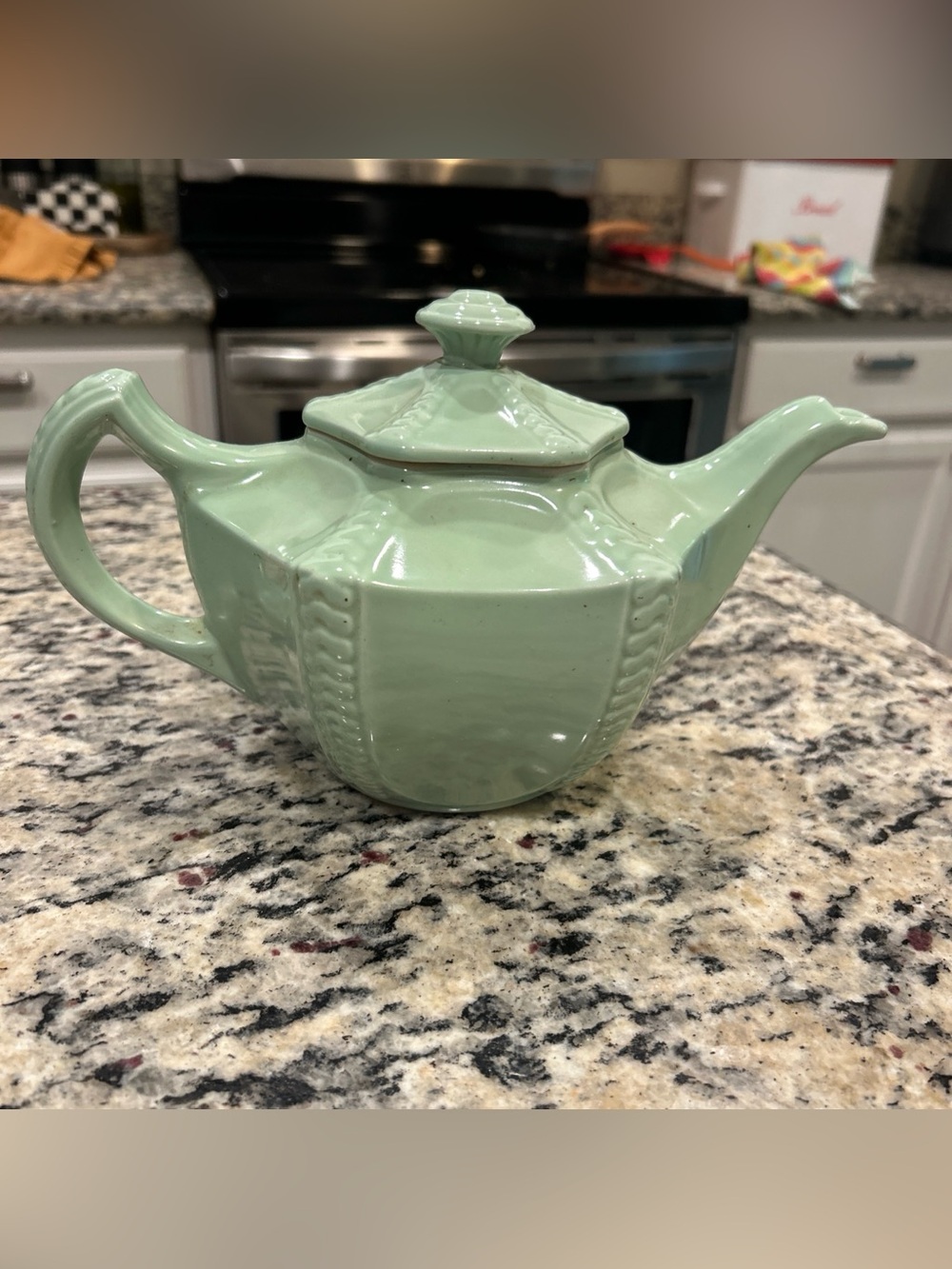Vintage 1940s Hall Pottery Connie Victorian Teapot Celadon Sage Green 10"